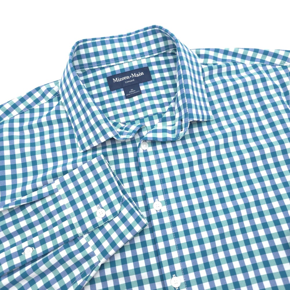 Mizzen+Main Leeward Men XL Classic Fit Green Gingham Performance Button Down